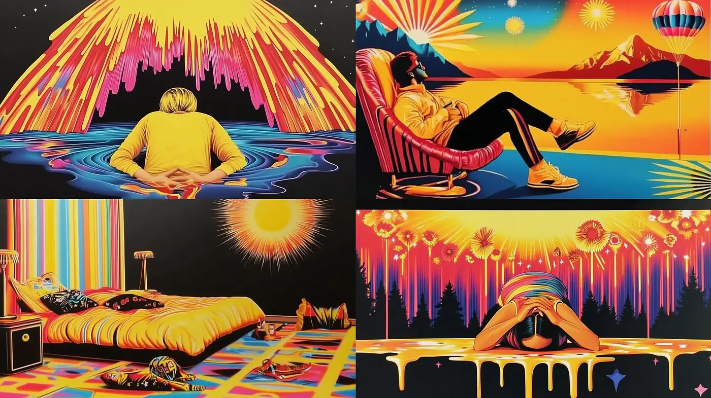 Eclectic Retro-Futurism with a Surreal Twilight Glow - Midjourney sref style