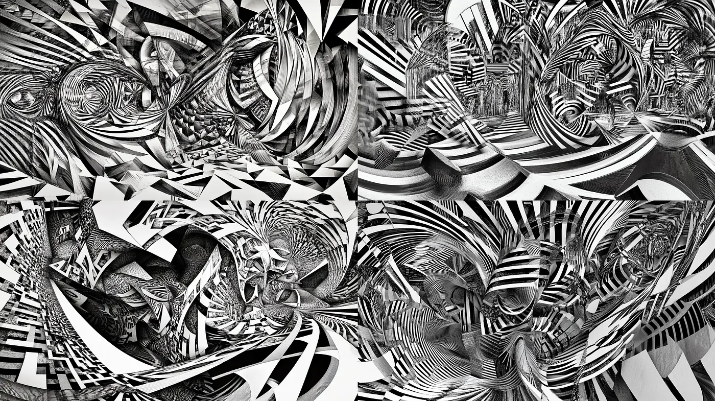 Monochromatic Vortex of Abstract Forms - Midjourney sref style