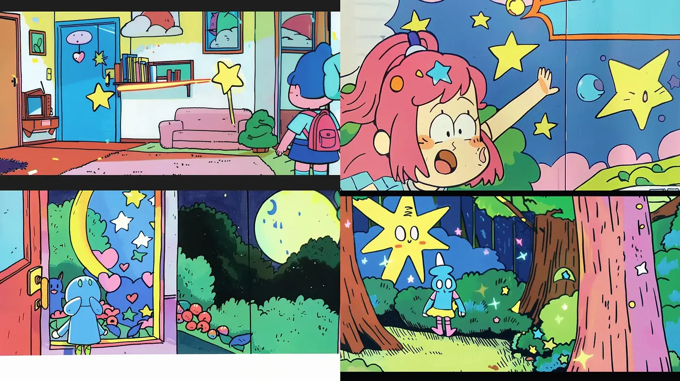 Whimsical Cartoon Dreamscape in Saturated Hues - Midjourney sref style