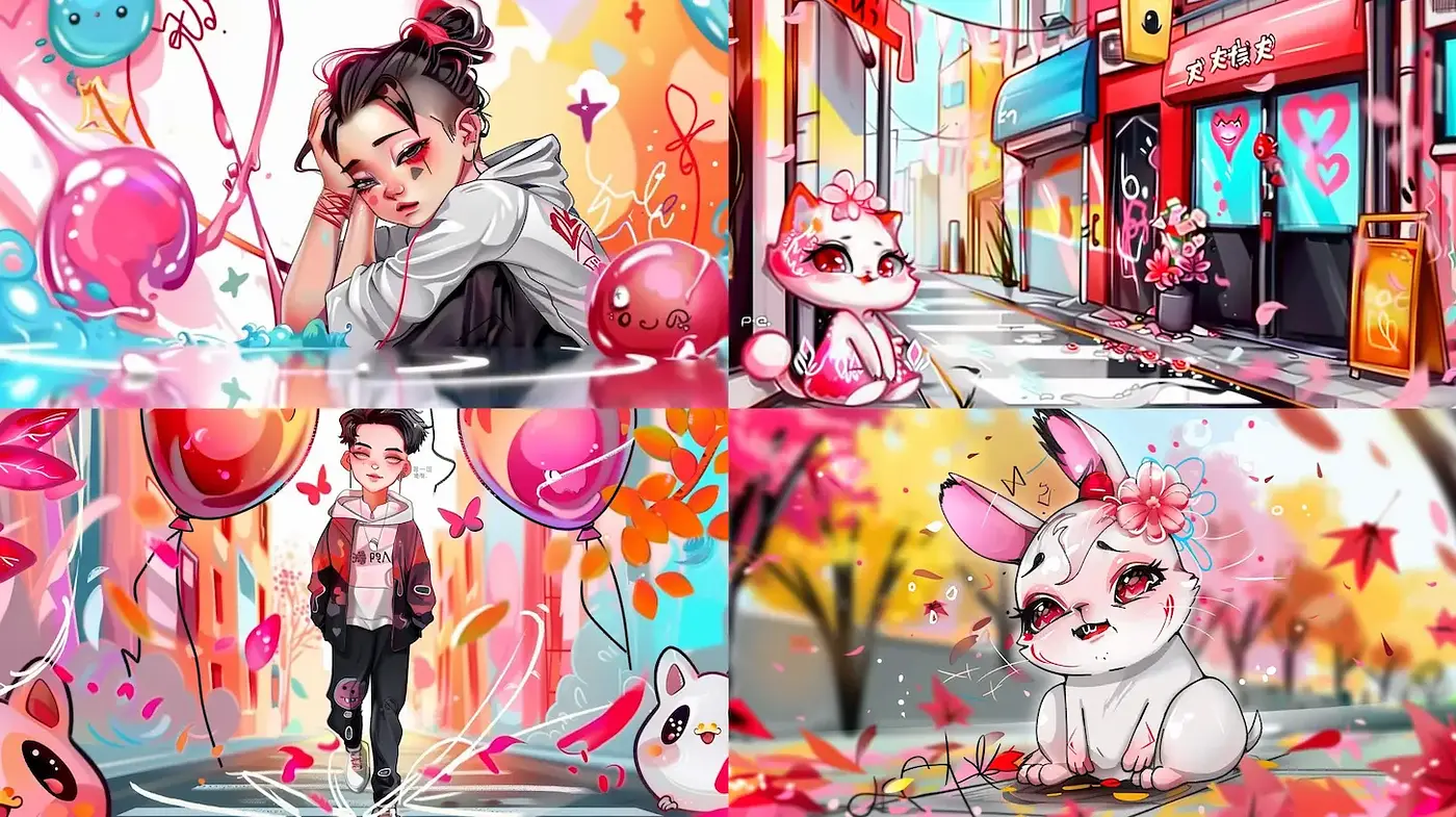 Vibrant and Playful Urban Fantasy Illustrations with Whimsical Characters - Midjourney sref style