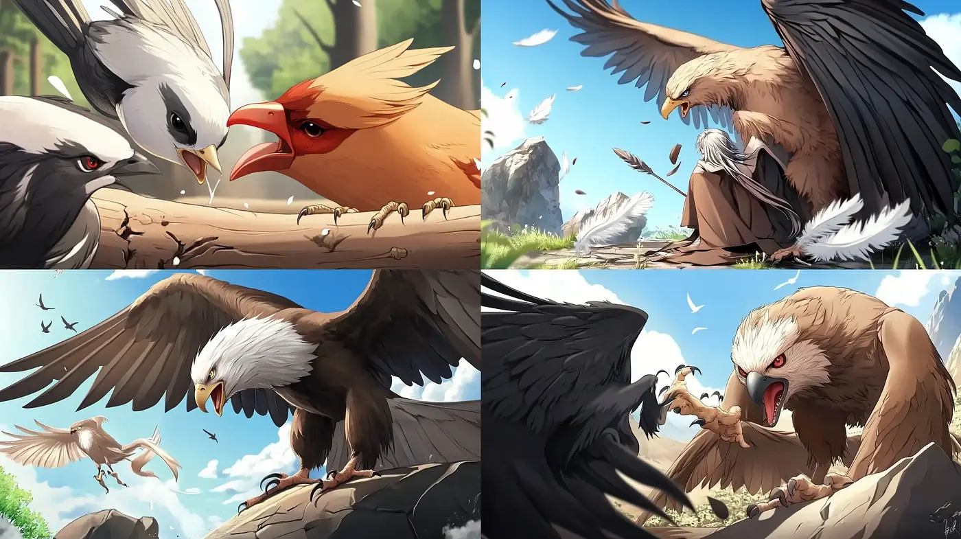 Nature's Palette in Dynamic Feathered Encounters - Midjourney sref style