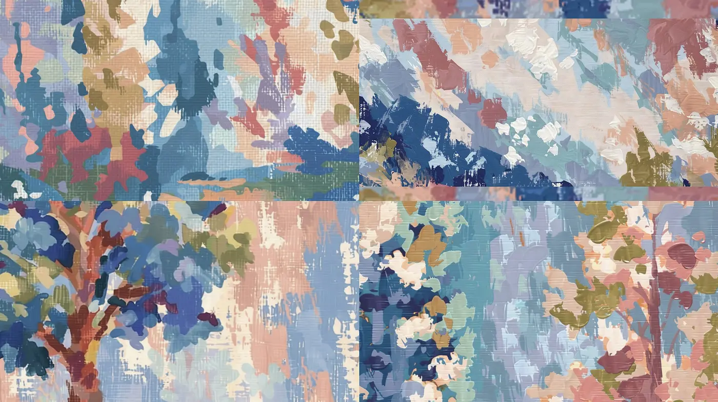 Impasto Brushwork Harmony: A Study in Textured Expressionism Across Four Canvases - Midjourney sref style