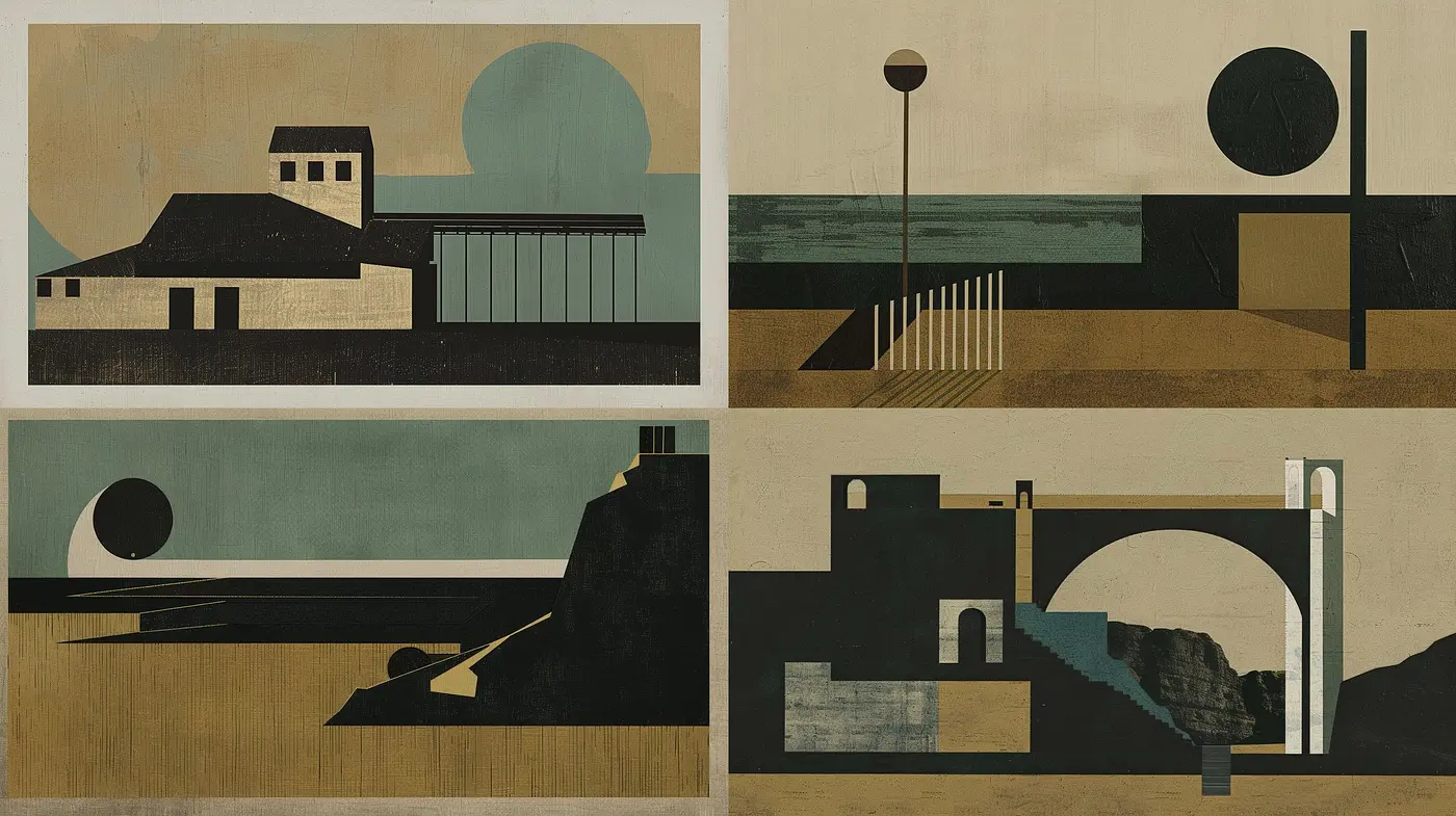 Abstract Geometric Harmony with Retro-Futuristic Nostalgia - Midjourney sref style