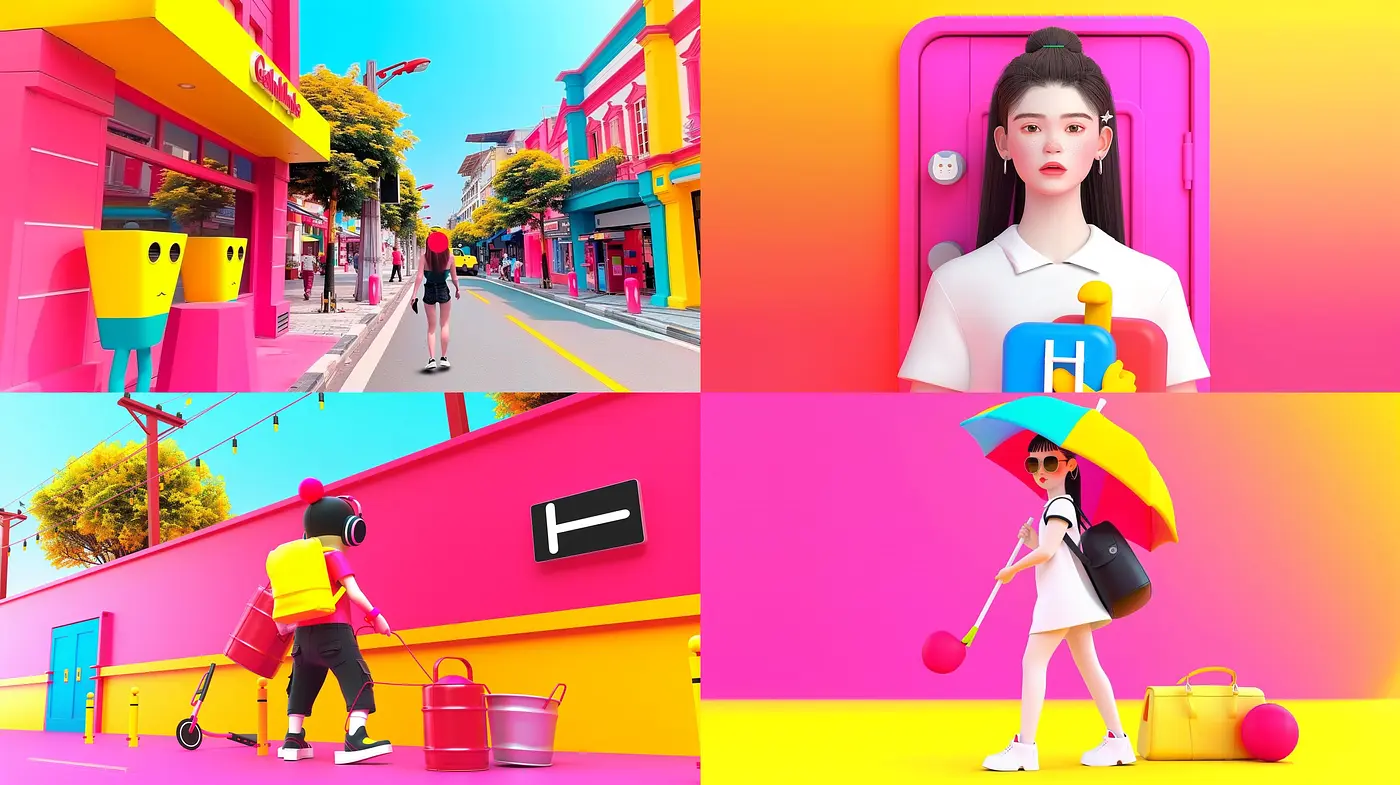 Saturated Daydream: A High-Contrast, Vividly Colored Exploration of Urban Surrealism - Midjourney sref style