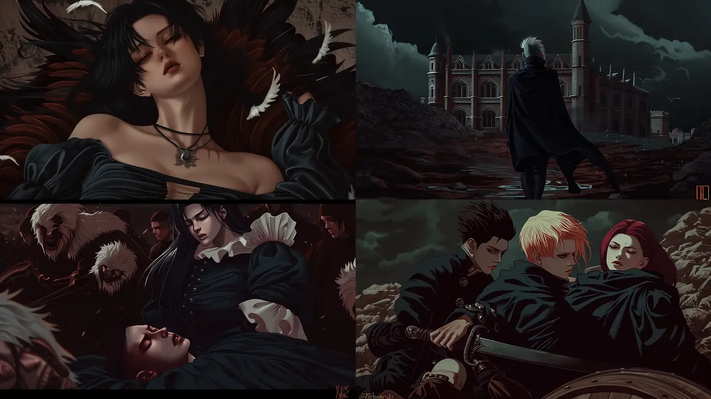 Gothic Elegance in Shadows: A Cohesive Symphony of Dark Hues and Brooding Atmosphere - Midjourney sref style