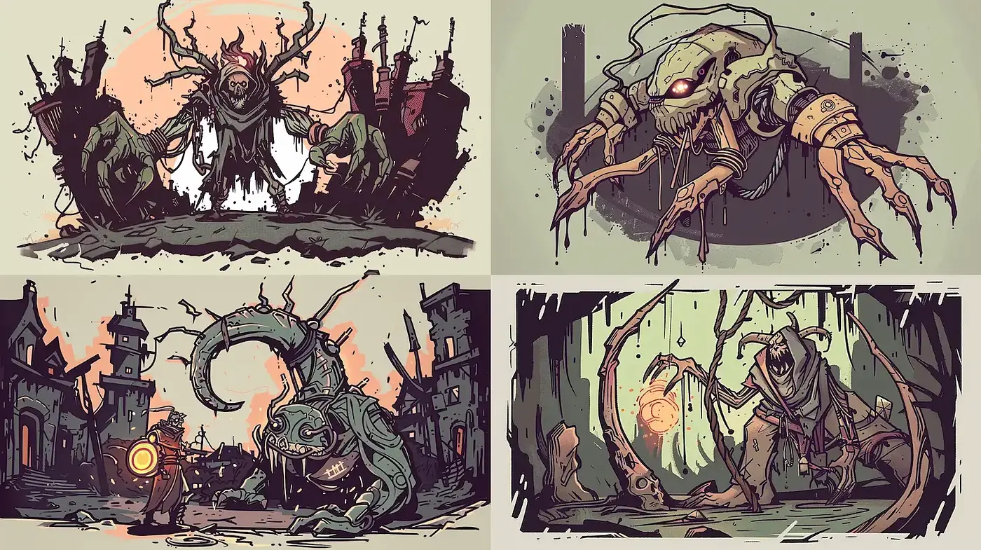 Dark Fantasy Illustrations with a Touch of Grunge and Distortion - Midjourney sref style
