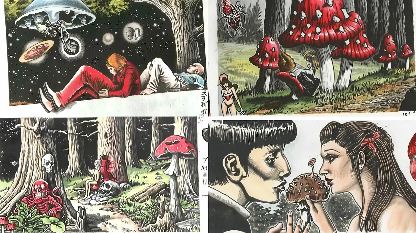 Surreal and whimsical narratives fused with a comic-inspired aesthetic - Midjourney sref style
