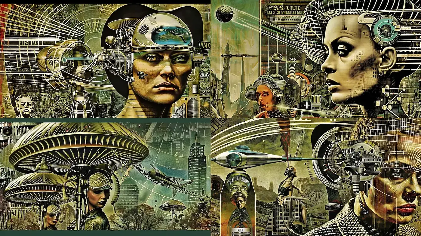 Futuristic Surrealism with a Retro Twist - Midjourney sref style