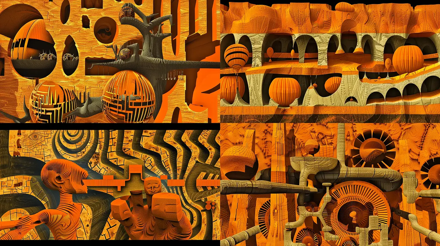 Surreal Geometric Dreamscape in Warm Tones - Midjourney sref style
