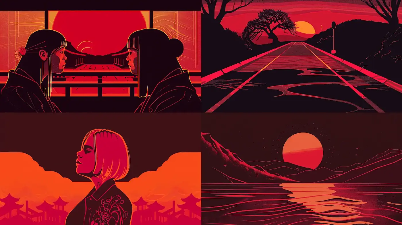 Striking Red and Black Aesthetic with a Minimalist Touch - Midjourney sref style