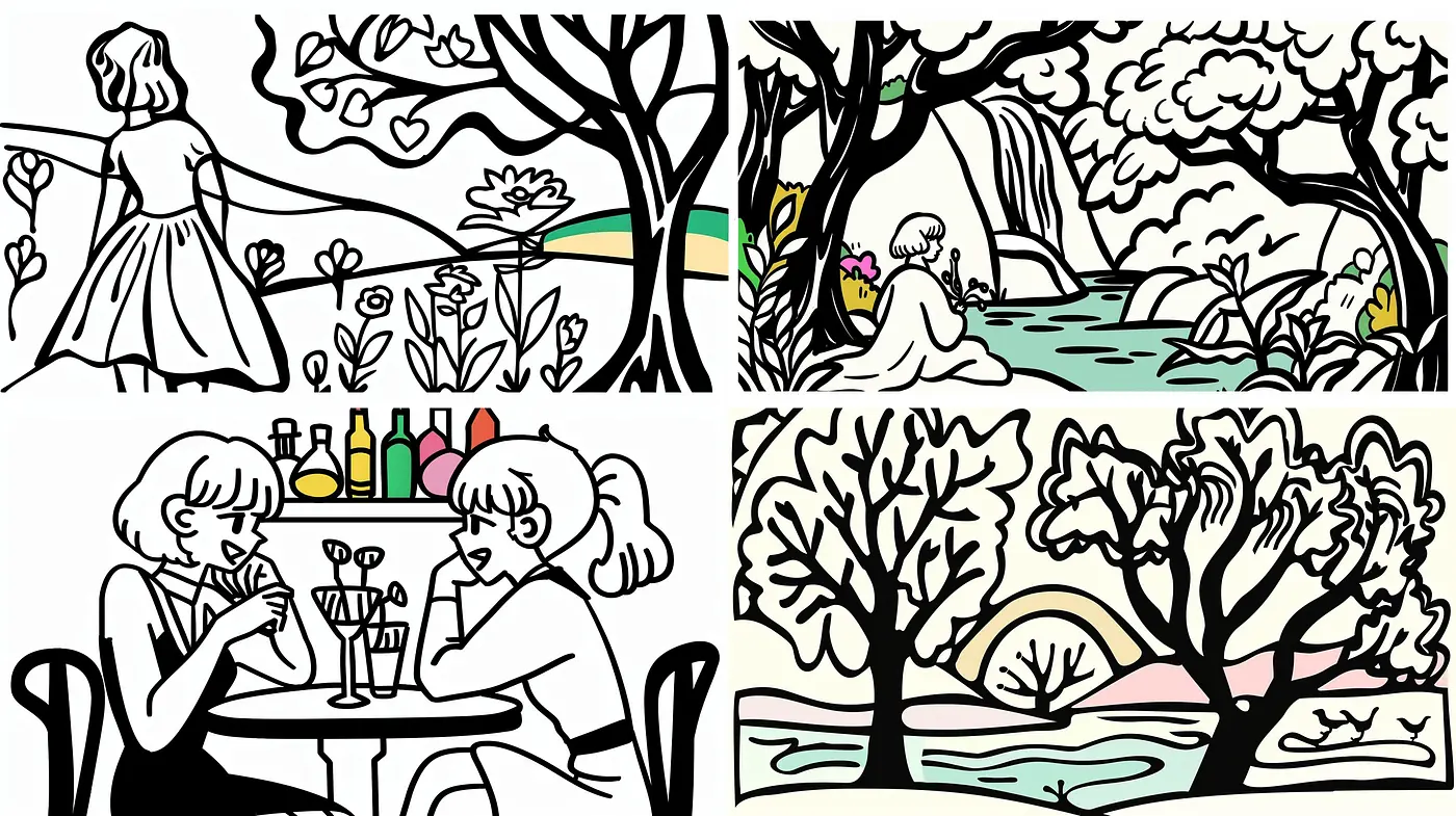 Stylized Monochromatic Storybook Illustrations with Whimsical Undertones - Midjourney sref style
