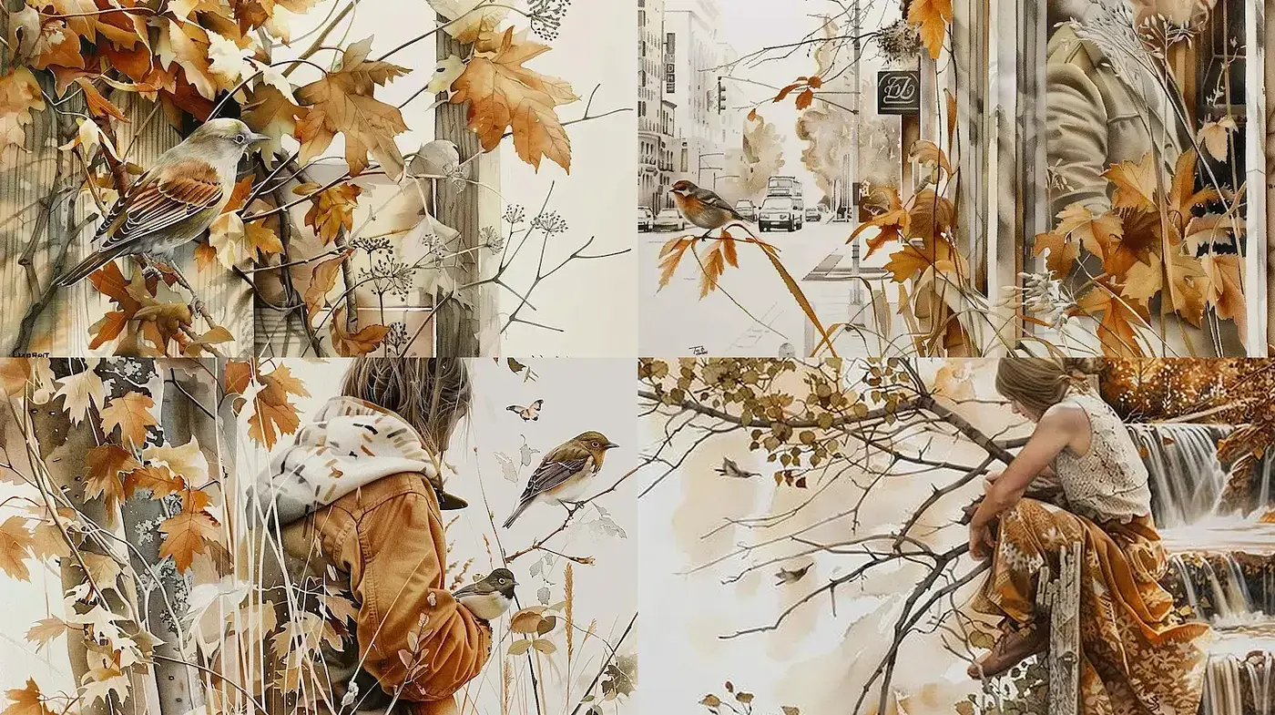 Warm and Whimsical Natural Scenes with Vintage Influences - Midjourney sref style