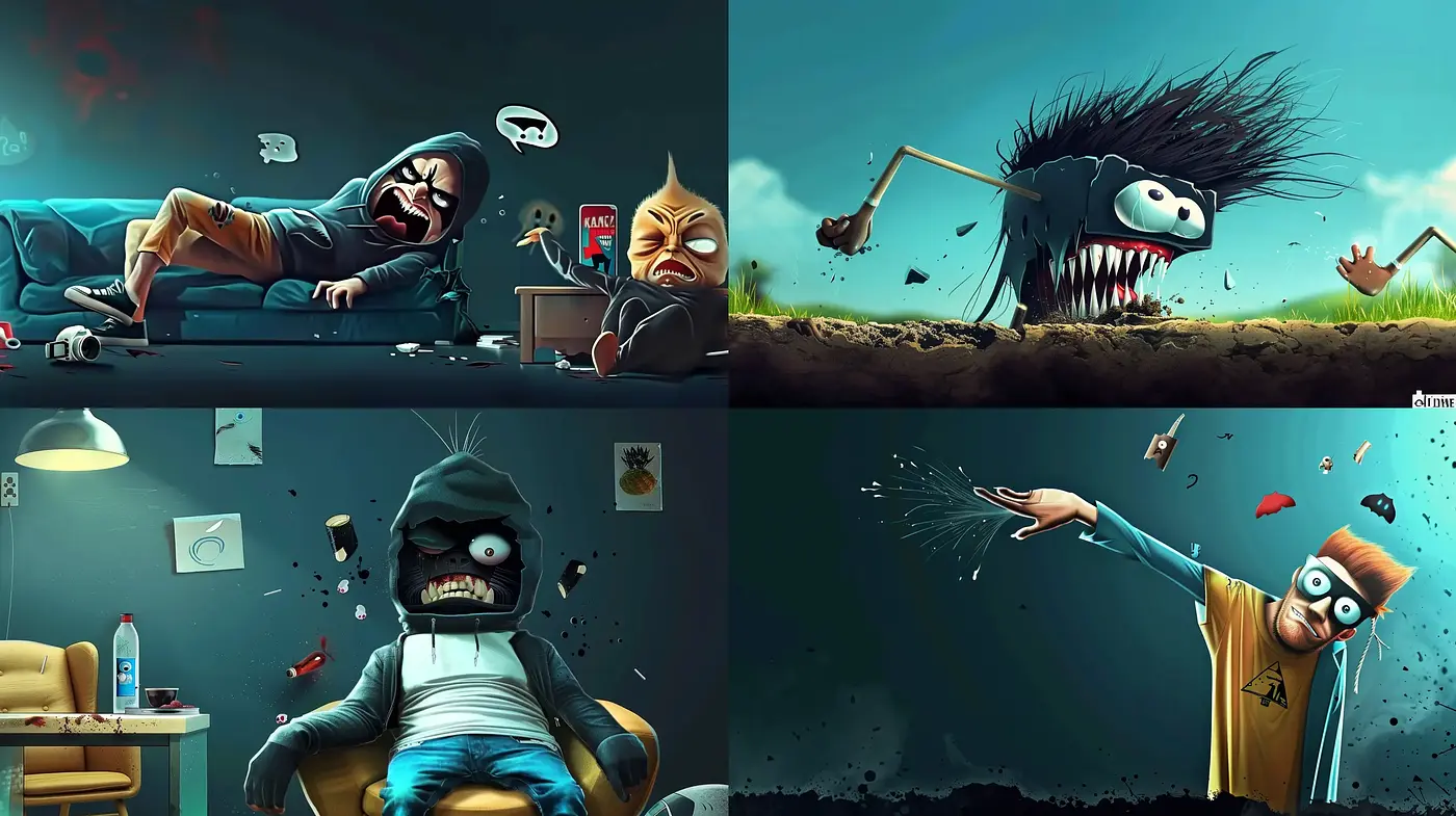 Stylized Satirical Caricature with Surreal Elements - Midjourney sref style
