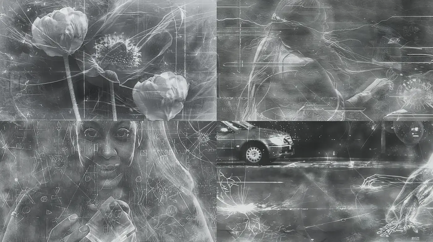 Ethereal and abstract representation with a blend of organic and mechanical elements - Midjourney sref style