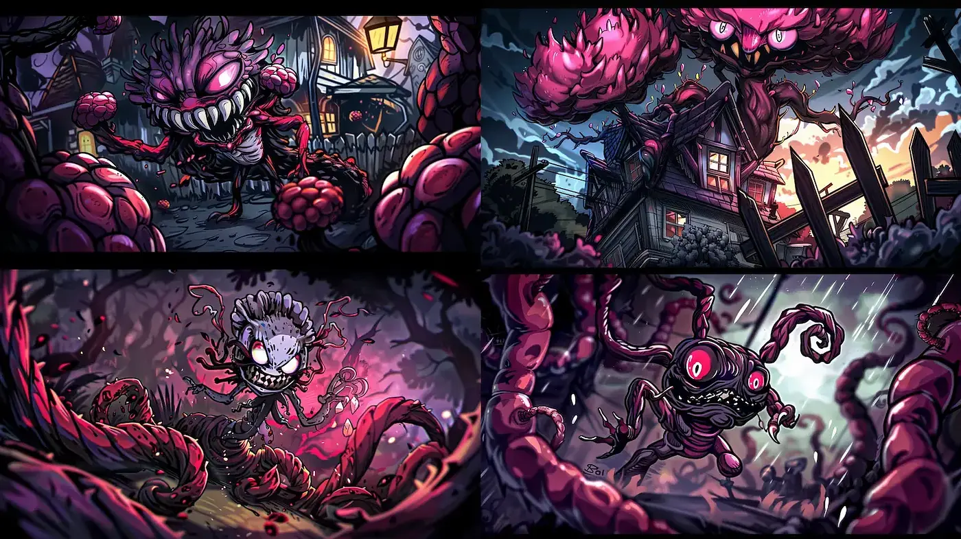 Darkly Whimsical and Stylized Creature Illustrations with a Sinister Edge - Midjourney sref style