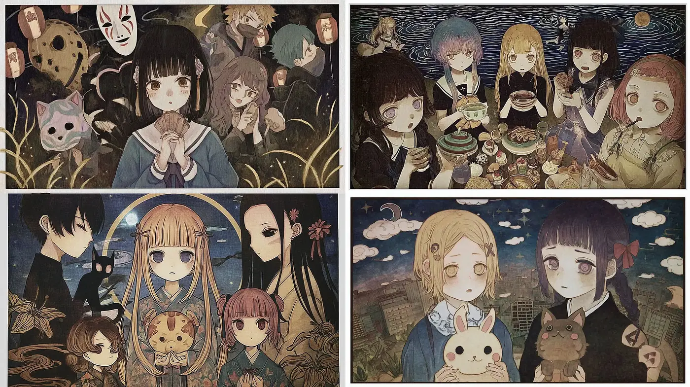 Whimsical yet Melancholic Japanese-Inspired Aesthetic - Midjourney sref style