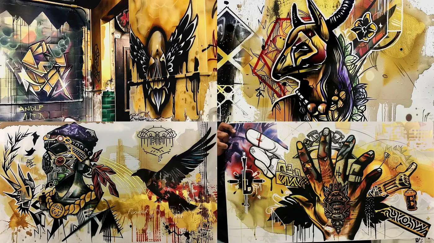 Urban Chaos: A Fusion of Graffiti Artistry and Abstract Expressionism - Midjourney sref style