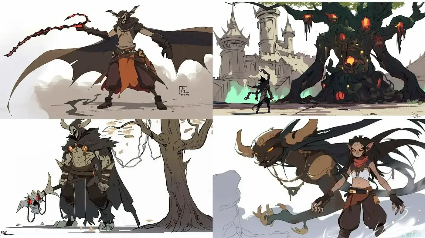 Dynamic fantasy character designs with a whimsical touch - Midjourney sref style