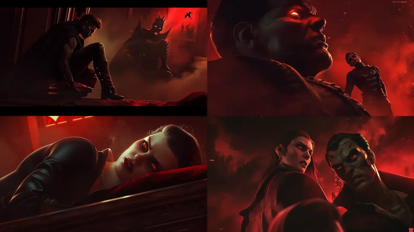 Dark, Cinematic Noir with Gothic Influences Reflecting Intense Emotions - Midjourney sref style