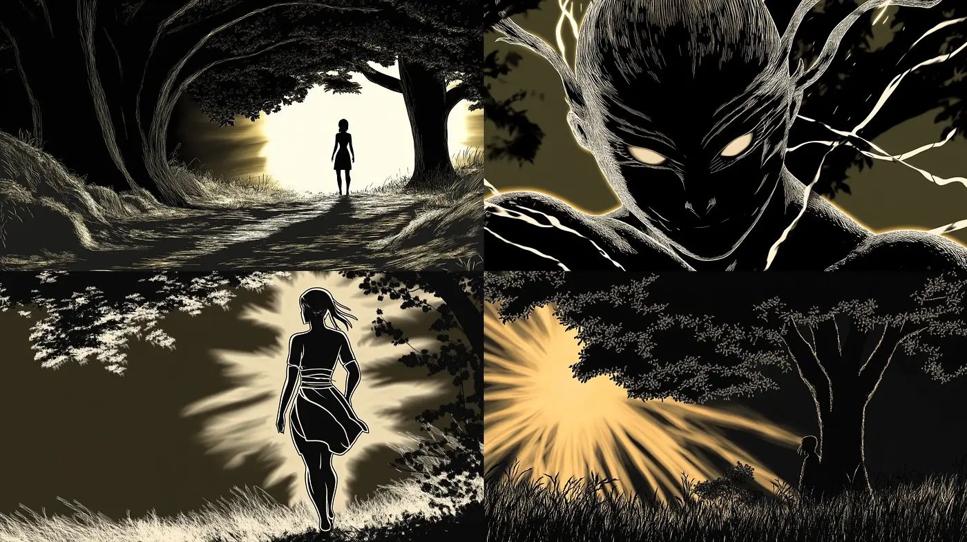 Chiaroscuro Silhouette Drama: A Study in Monochromatic Contrast - Midjourney sref style