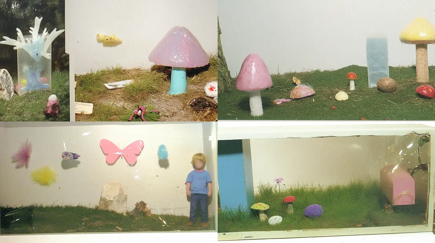 Surreal Garden Diorama Aesthetic with Subdued Pastel Tones - Midjourney sref style