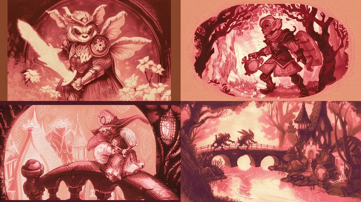 Whimsical Sepia-Toned Storybook Illustration Collection - Midjourney sref style