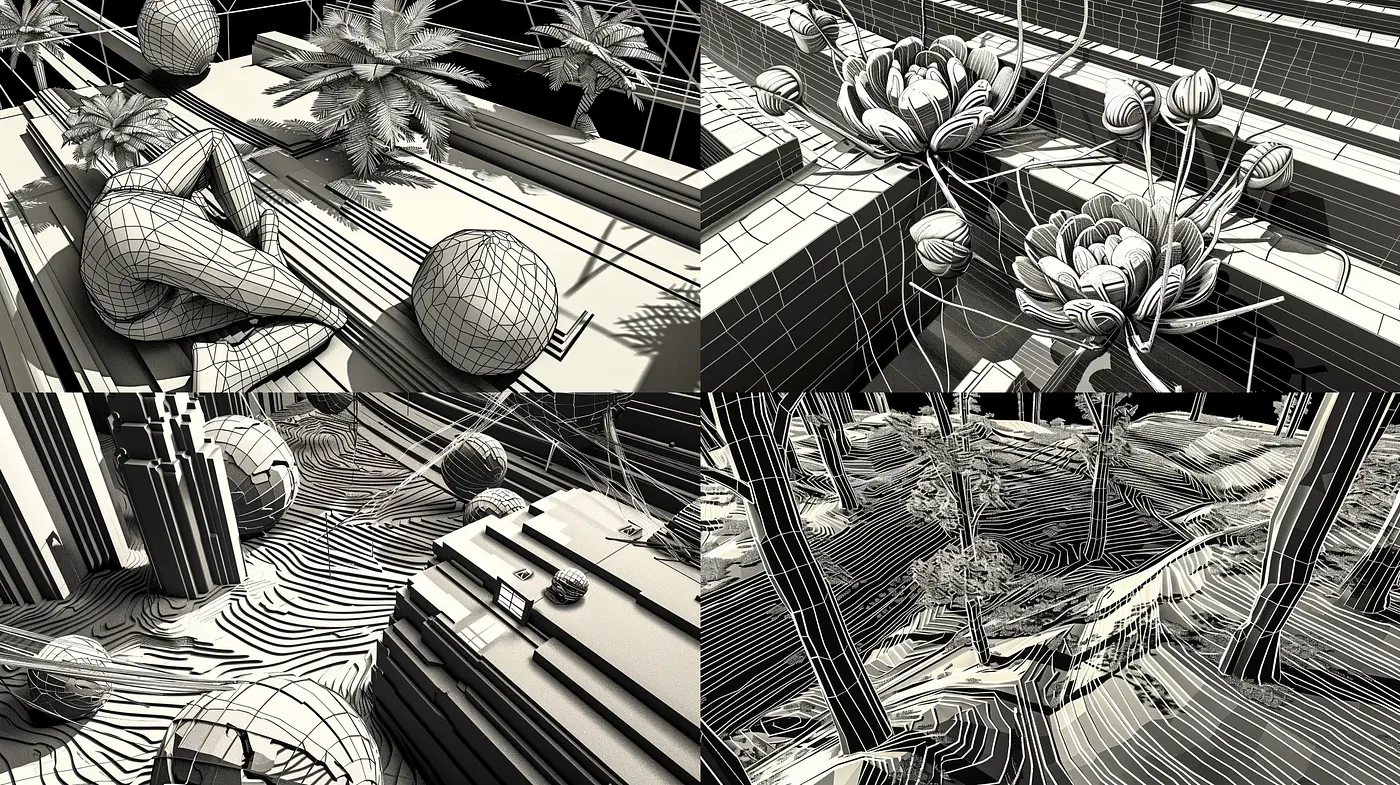 Monochromatic Linear Complexity: A Synthesis of Abstract Textures and Patterns - Midjourney sref style