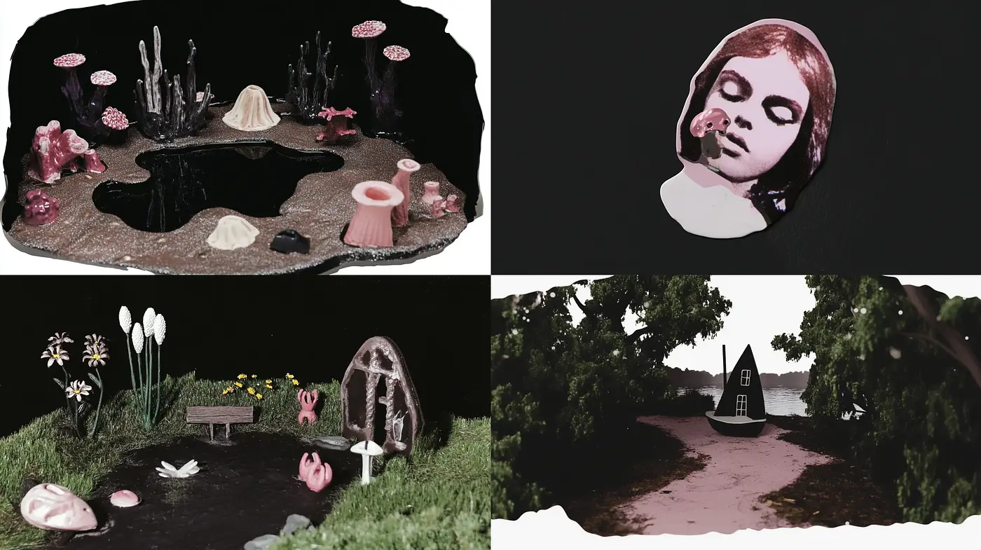 Surreal Dreamscapes with Collage Aesthetics and Ethereal Tones - Midjourney sref style
