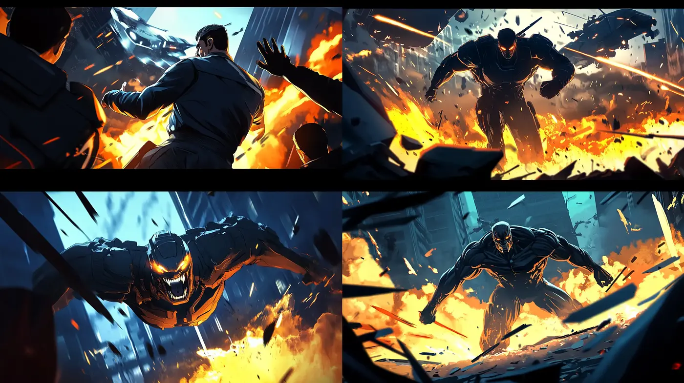 Dynamic Blaze: Explosive Action in Saturated Brushstrokes - Midjourney sref style