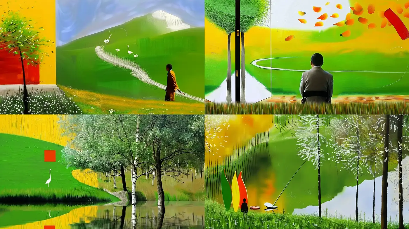Vibrant Harmony: A Dance of Vivid Greens and Textural Overlays - Midjourney sref style