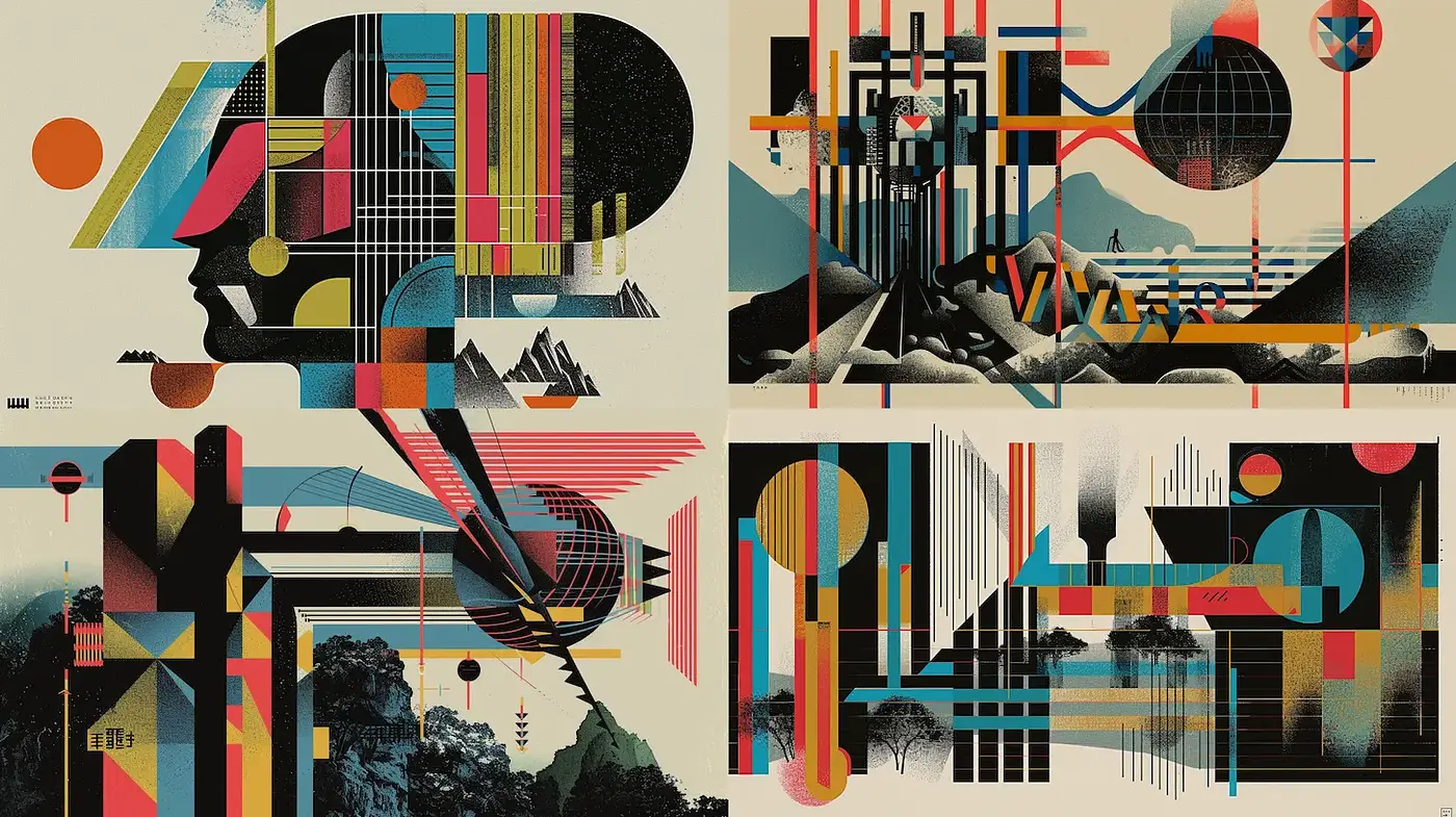 Geometric Abstraction with Bold Colors and a Retro Vibe - Midjourney sref style