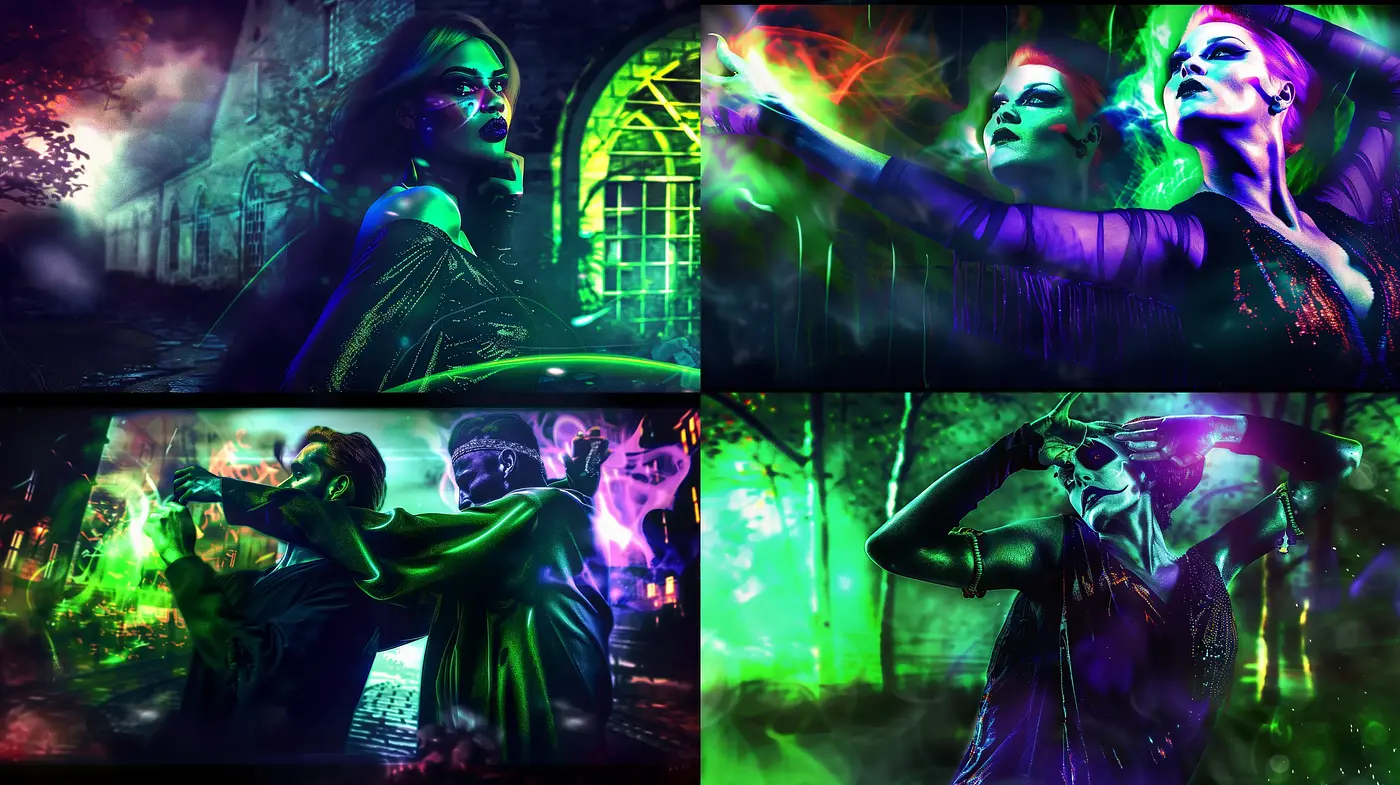 Neon Gothic Fusion with Ethereal Overtones - Midjourney sref style