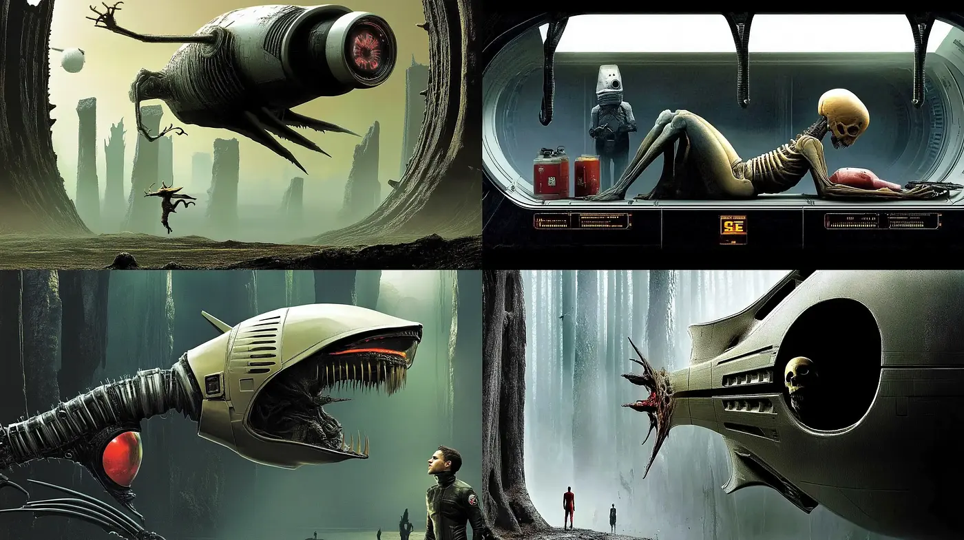Futuristic Dystopian Dreamscape: A Homage to Surreal Sci-Fi Fantasies - Midjourney sref style