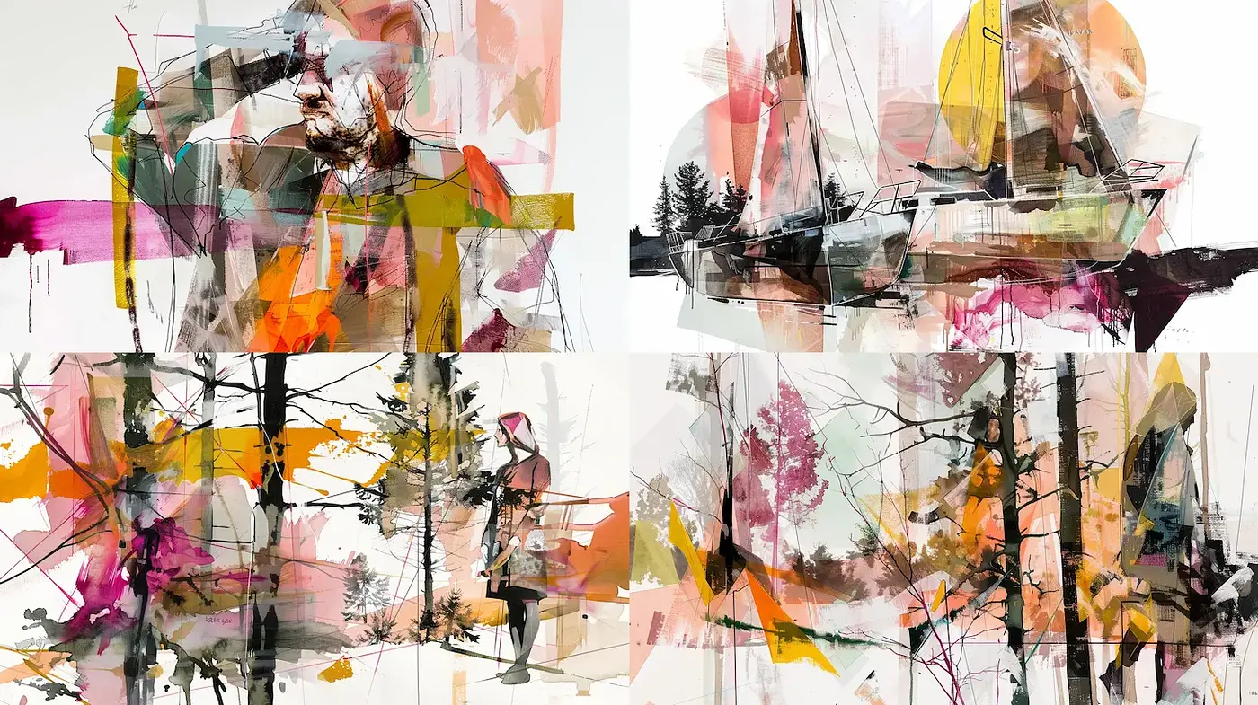  Expressive abstract landscapes with vibrant color blends and dynamic brushwork - Midjourney sref style