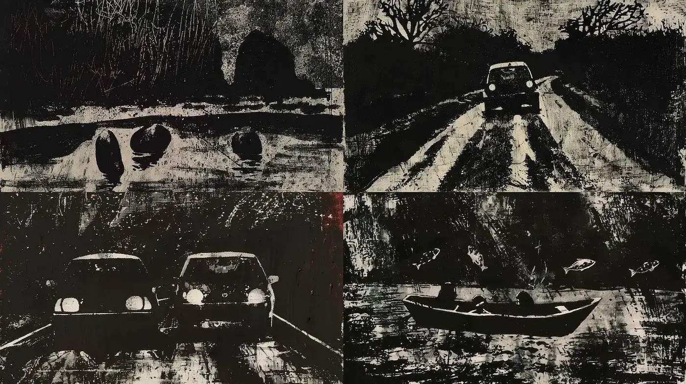 Monochromatic Exploration of Movement and Depth - Midjourney sref style