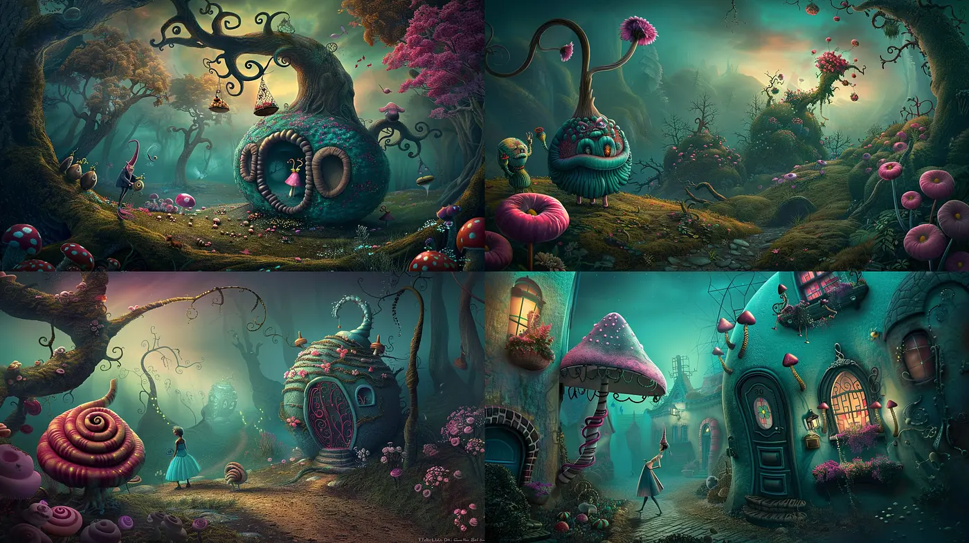 Whimsical Fantasy Realms with Surreal Architecture and Pastel Dreamscape Colors - Midjourney sref style