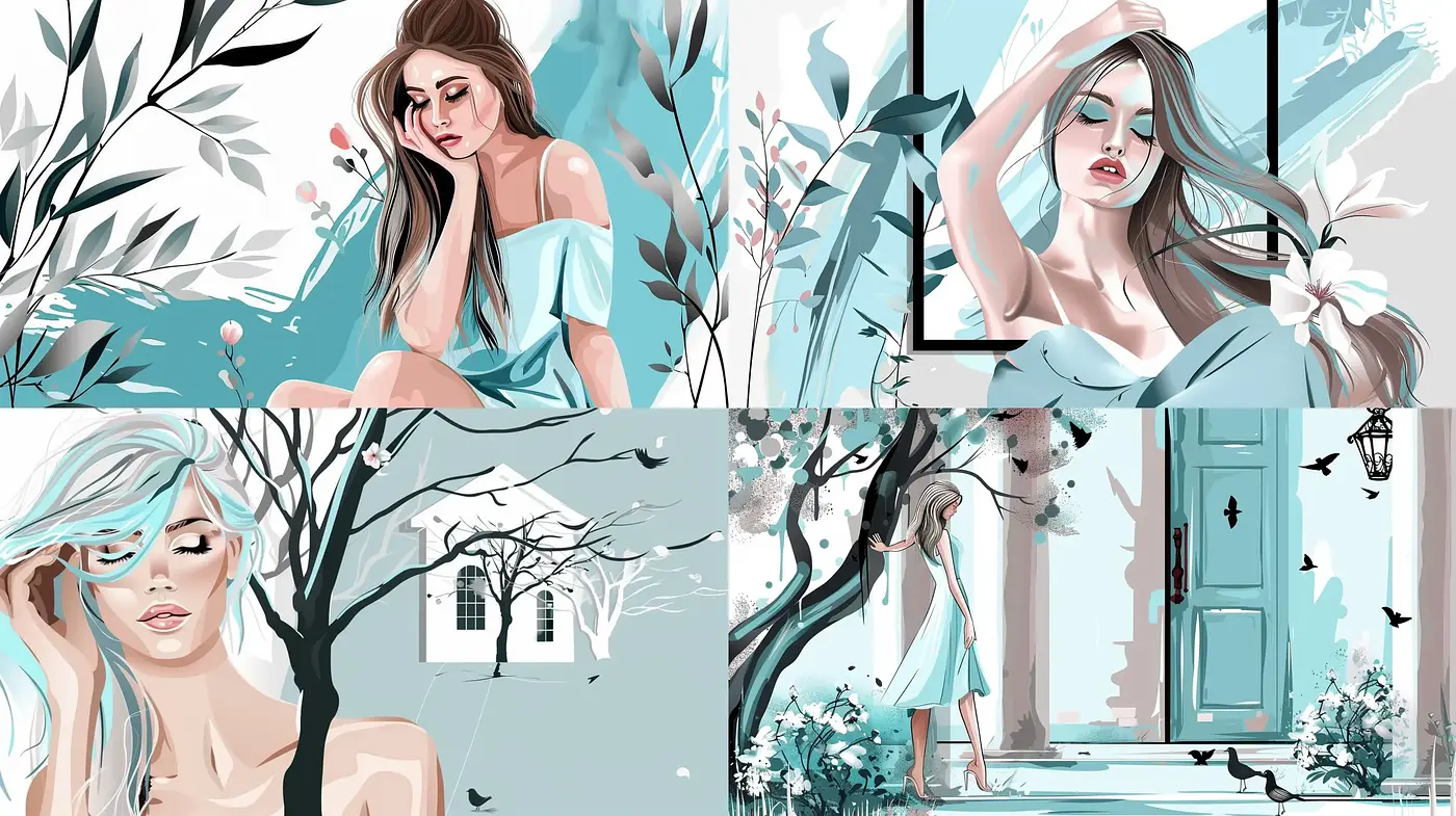 Ethereal Turquoise Dreamscape: A Synthesis of Modern Serenity and Delicate Illustration - Midjourney sref style