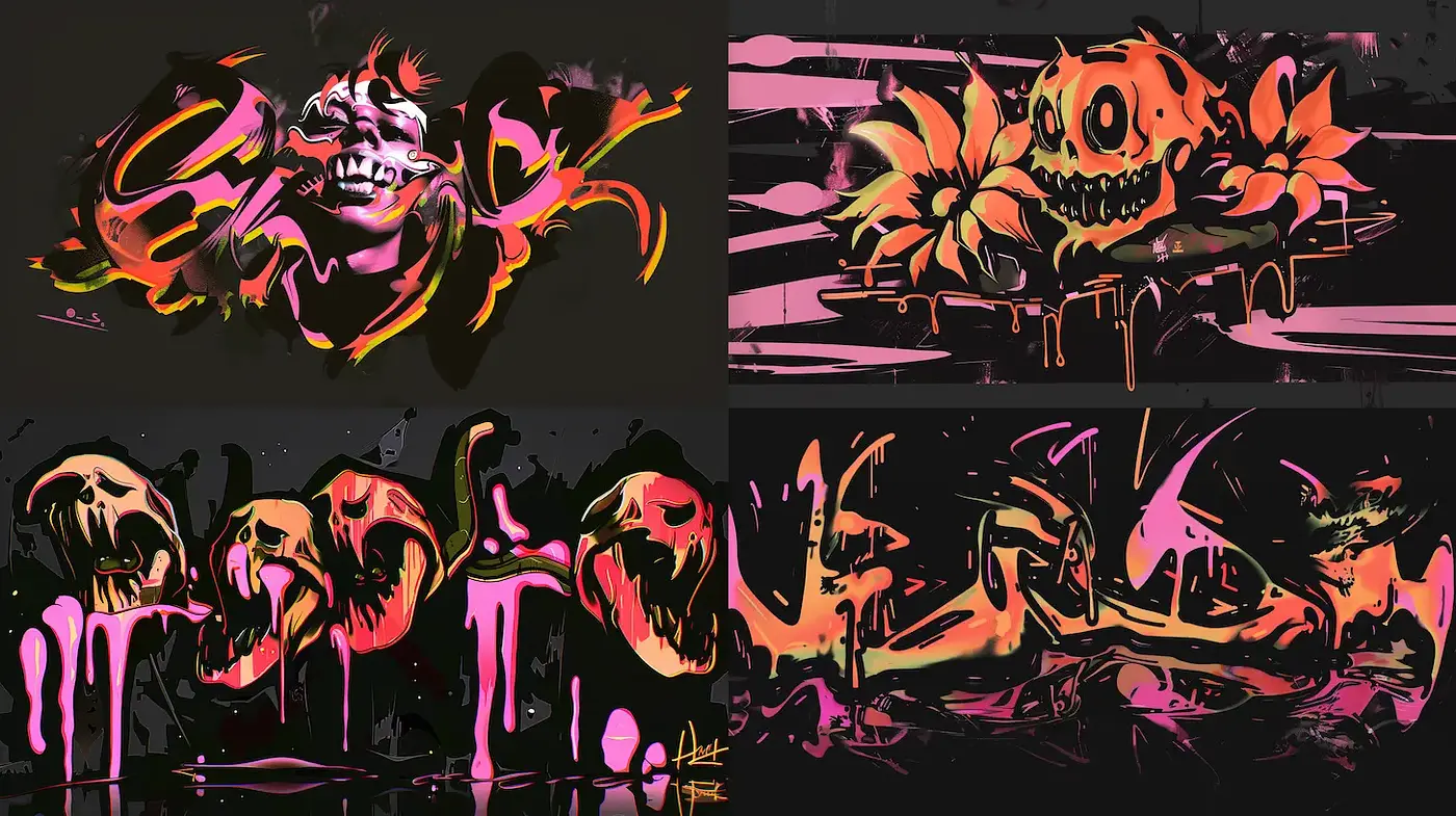 Vibrant and Whimsical Expressionism with Macabre Undertones - Midjourney sref style