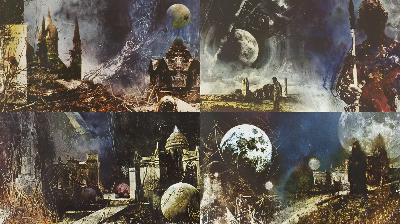 Gothic Eclipses in Sepia Tones: An Exploration of Surreal and Dark Dreamscapes - Midjourney sref style