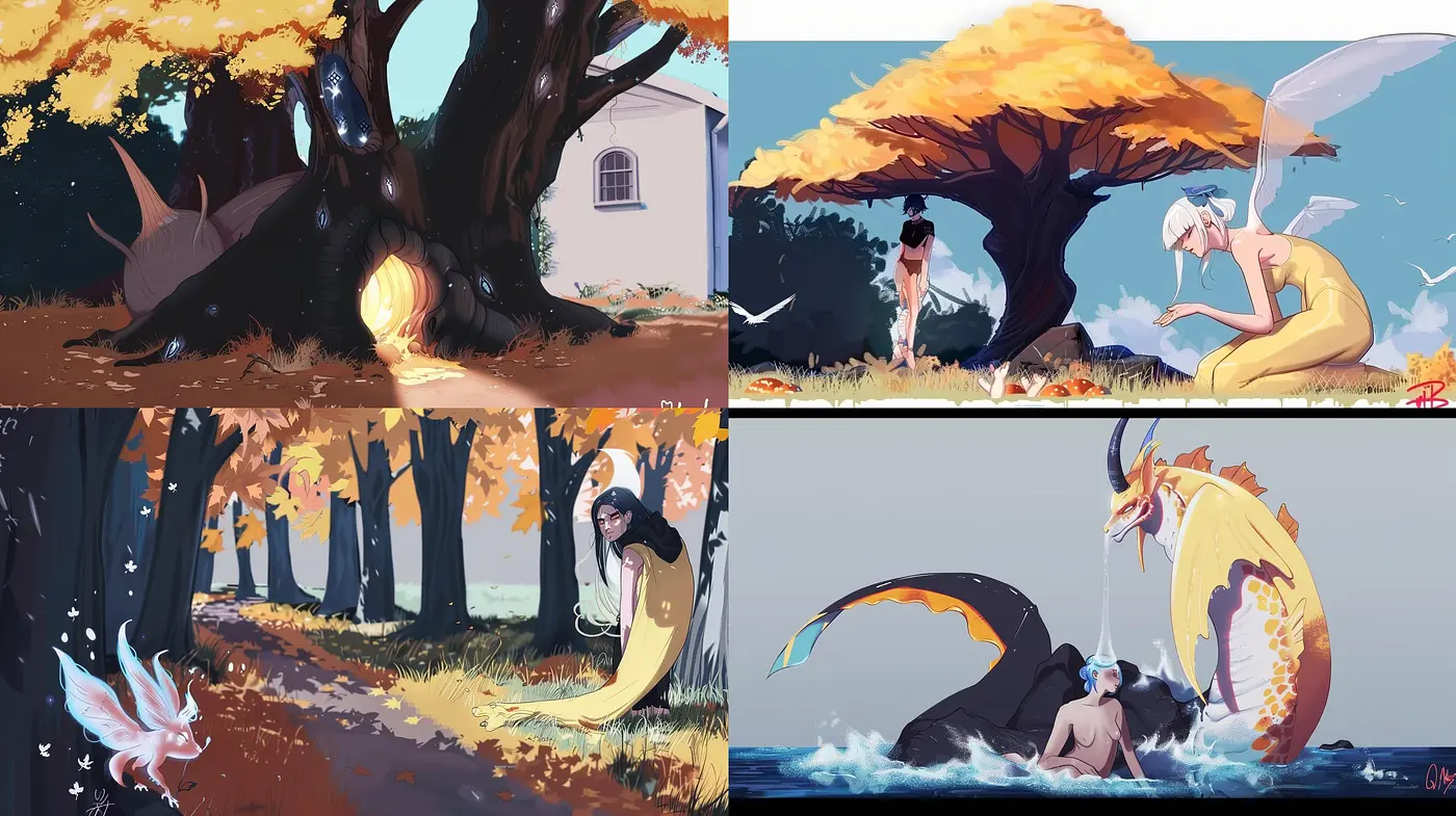 Enchanted Autumn Whimsy: An Artistic Fusion of Magic Realism and Stylized Impressionism - Midjourney sref style