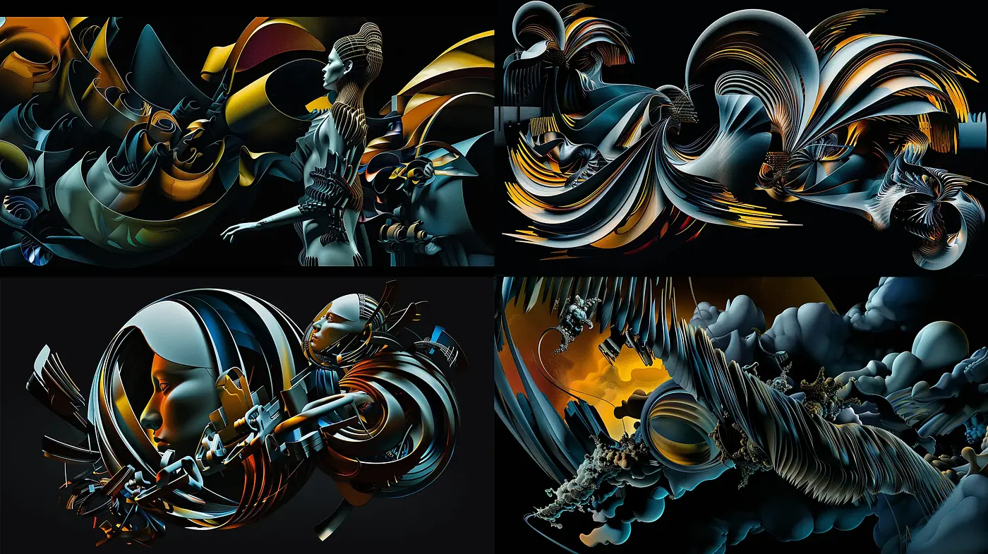 Futuristic Fluidity: Coherent Chaos in Abstract Forms - Midjourney sref style
