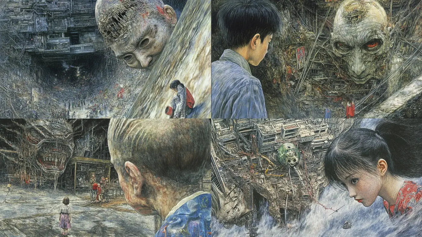 Dystopian Wasteland Dreamscape in Intricate Detail - Midjourney sref style
