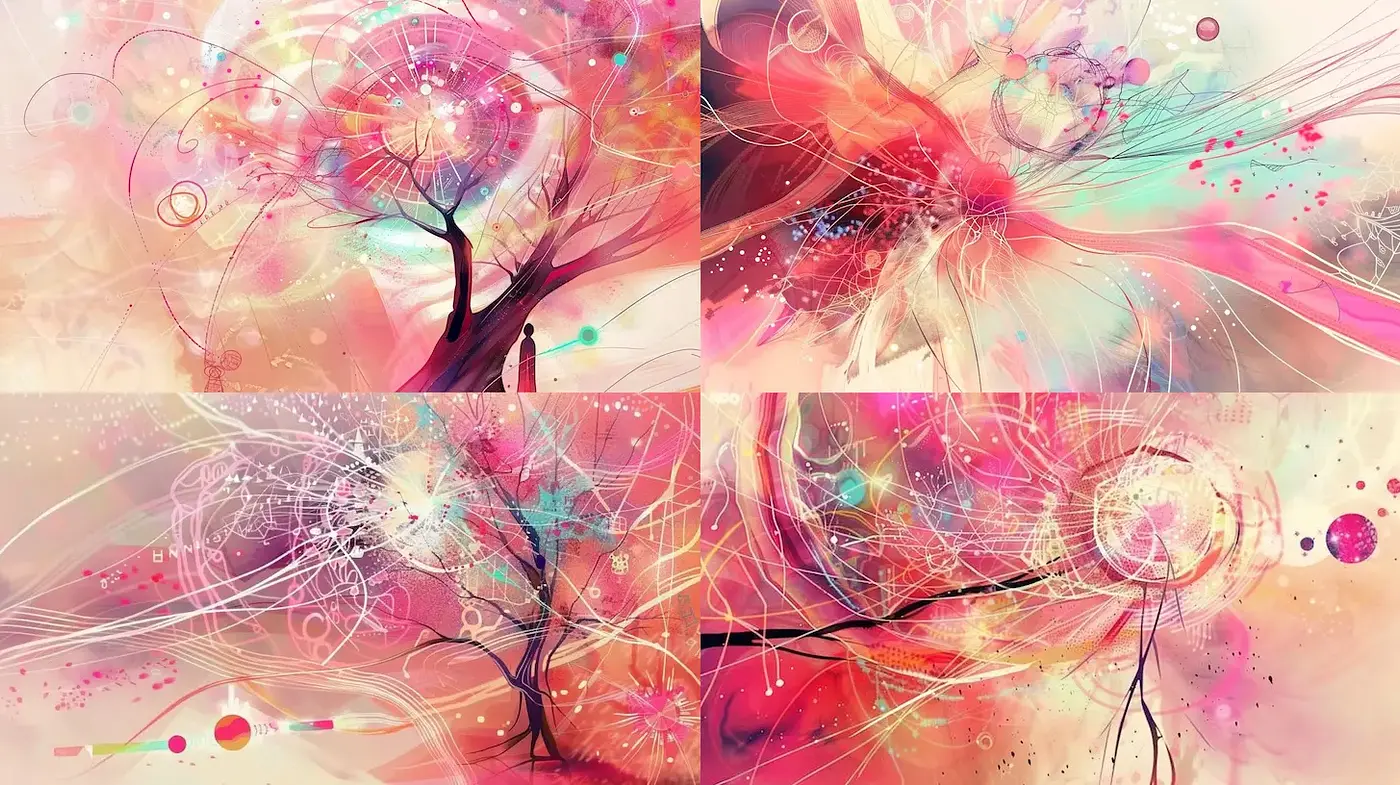 Dreamlike exploration of fluid forms and vibrant color contrasts - Midjourney sref style