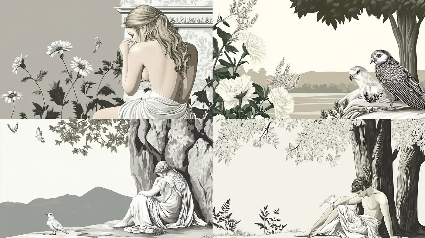 Monochromatic Pastoral Elegance with Neoclassical Undertones - Midjourney sref style