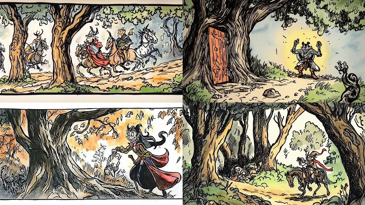 Enchanted Forest Chronicles: Vintage Comic Book Exploration - Midjourney sref style