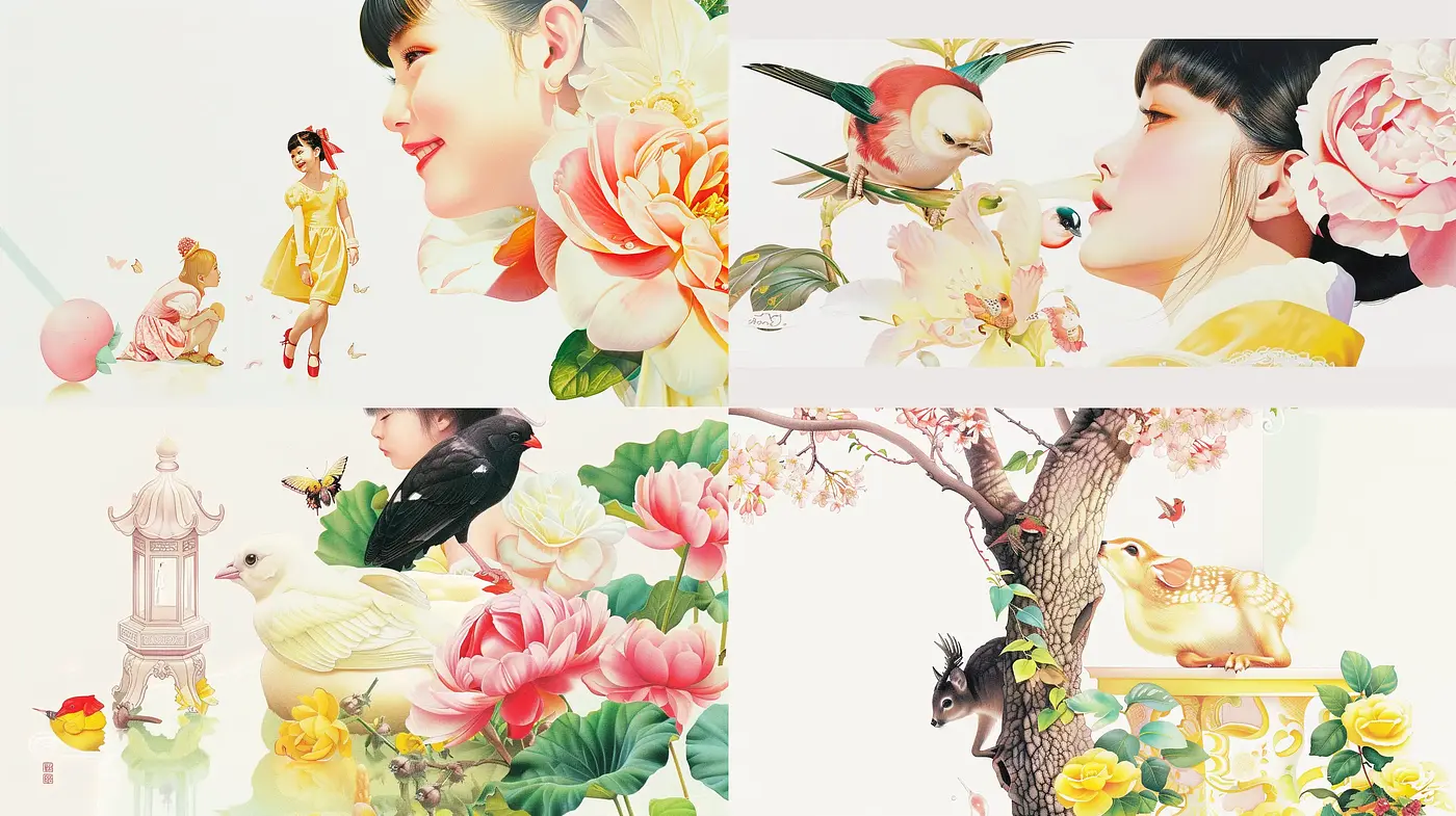 Ethereal Blossom Symphony: A Homage to Pastoral Bliss and Delicate Whimsy - Midjourney sref style