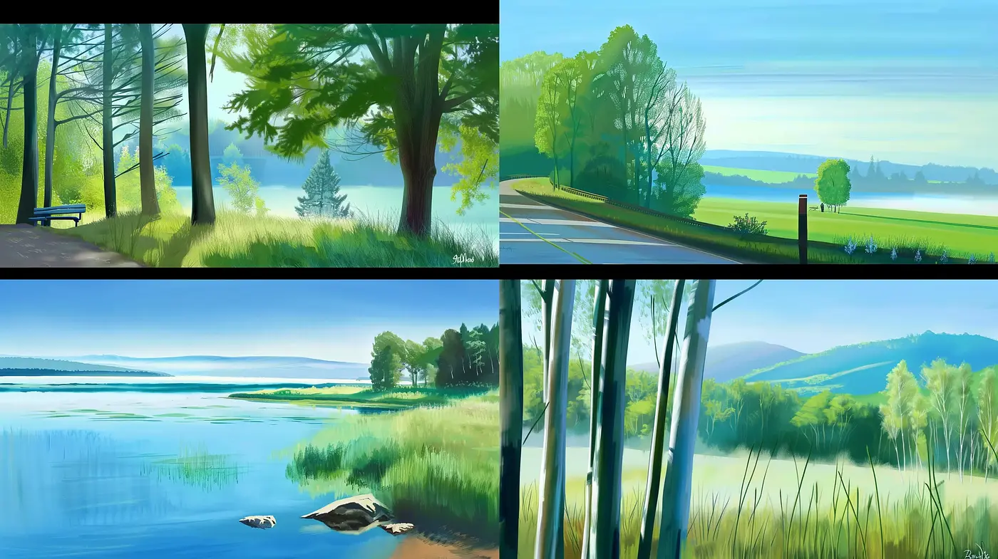 Serenity in Brushstrokes: A Homage to Tranquil Landscapes and Soft Hues - Midjourney sref style