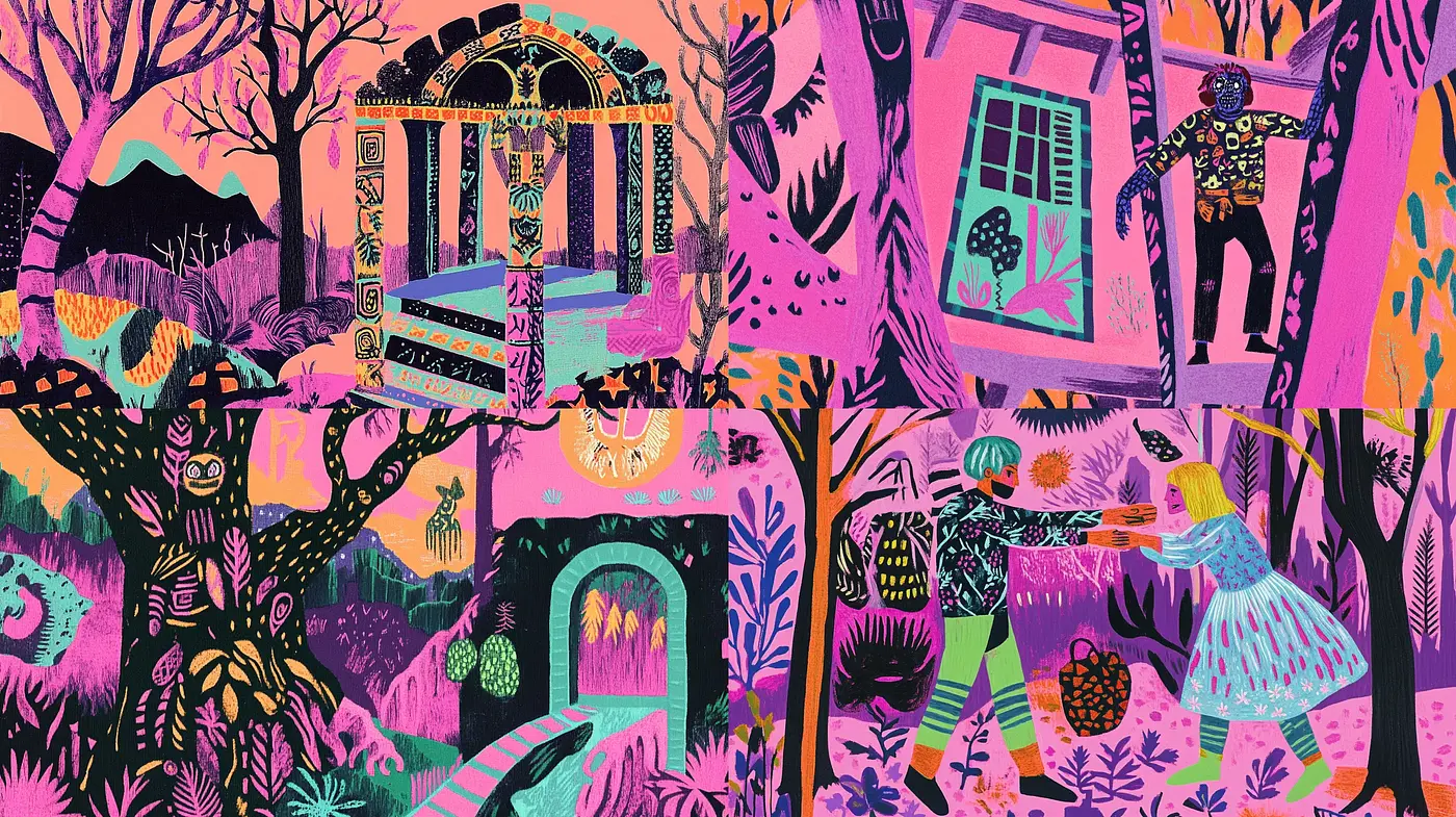 Psychedelic Garden: A Vivid Tapestry of Neon Botanical Dreams - Midjourney sref style