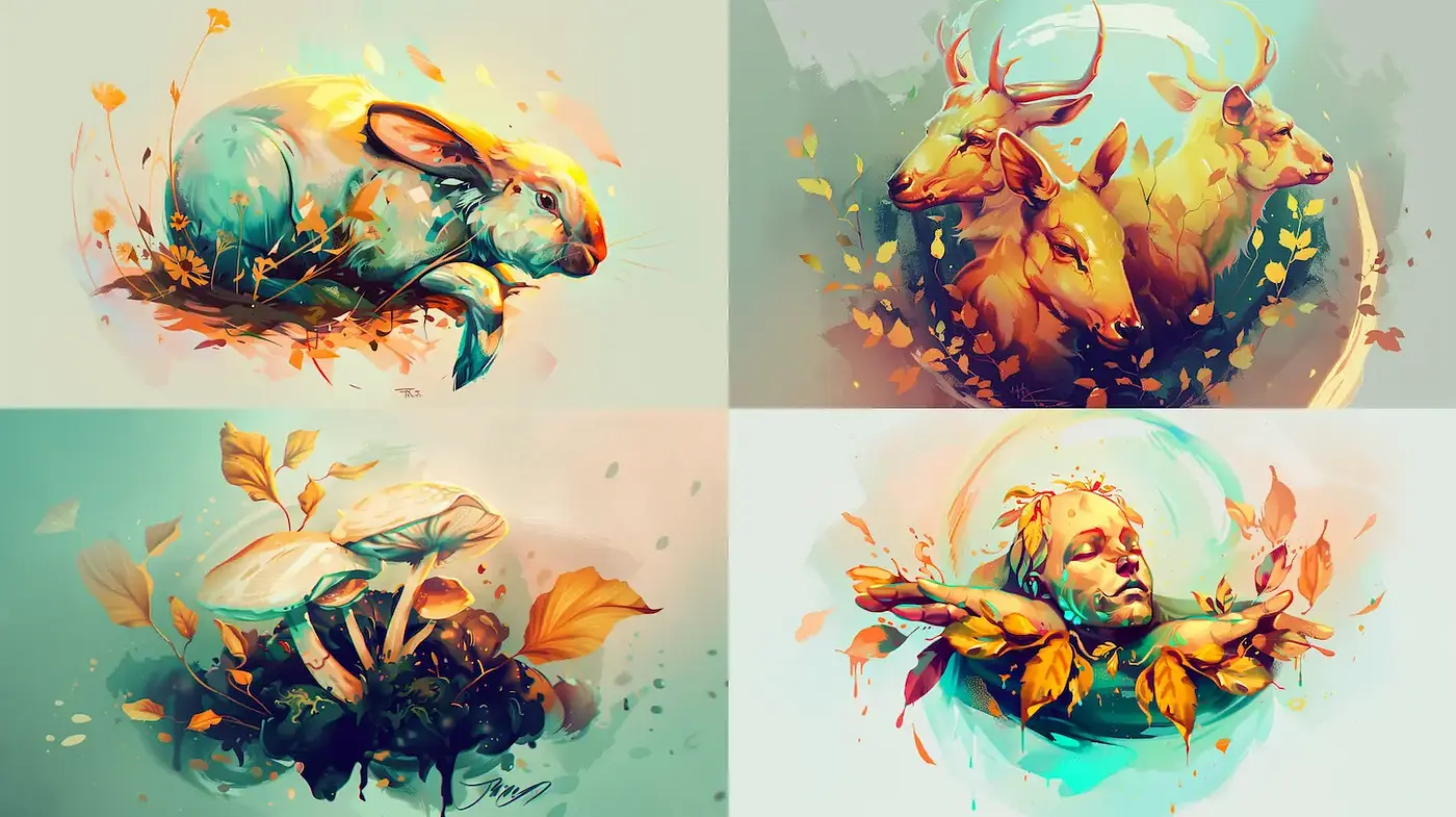 Surreal and Nature-Inspired Illustrations with Vibrant Textures - Midjourney sref style