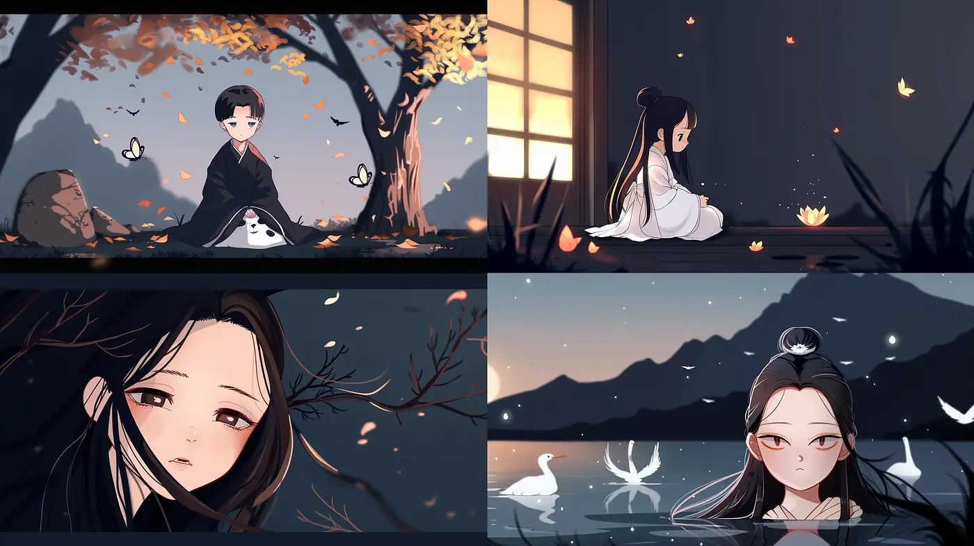 Ethereal Twilight: A Harmonious Blend of Serenity and Melancholy in Anime-Inspired Digital Artwork - Midjourney sref style